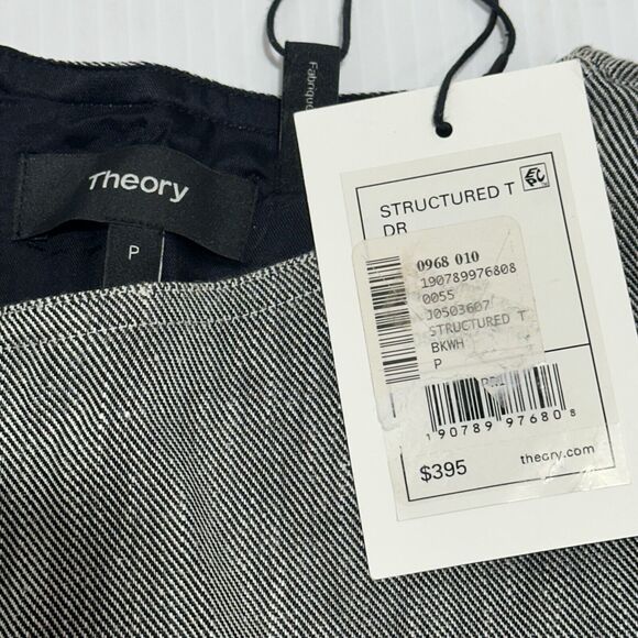 Theory Structured Shift Dress Women's Small Gray Linen Twill Cap Sleeve NWT $395 - Picture 9 of 11